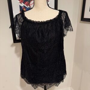 White House Black Market - Black Lace Off the Shoulder Top - Size M